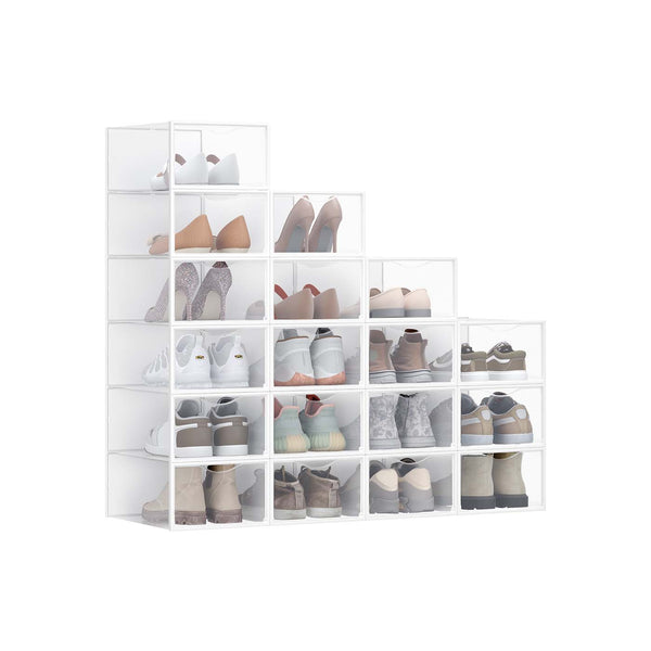 SONGMICS Stackable plastic shoe storage boxes for closet and bedroom ULSP318W01
