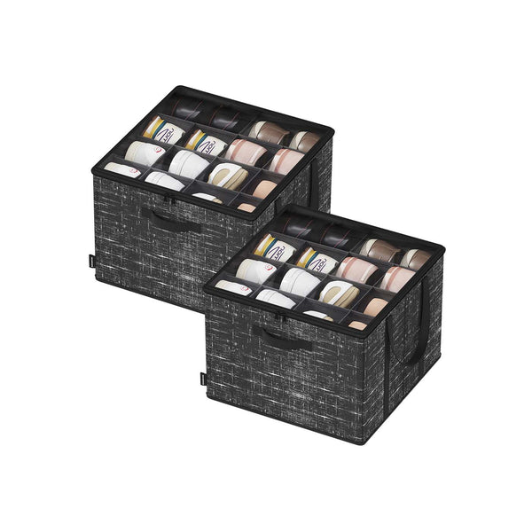 SONGMICS Fabric shoe organizer bin with handles and clear cover ULSP602B01