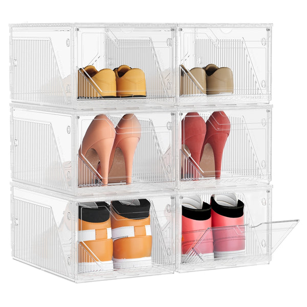 SONGMICS Stackable plastic shoe storage boxes with magnetic doors ULSP806WH01
