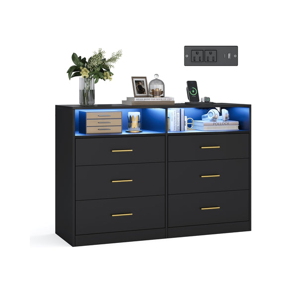 VASAGLE Custos Collection - Dresser with LED Lights and Power Strip ULTS316BC01S