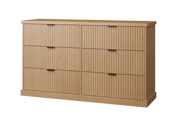 VASAGLE 6-Drawer Dresser, Wavy Front, 54" Wide, Particleboard/MDF, Camel Yellow, Bedroom Storage ULTS662YC01S