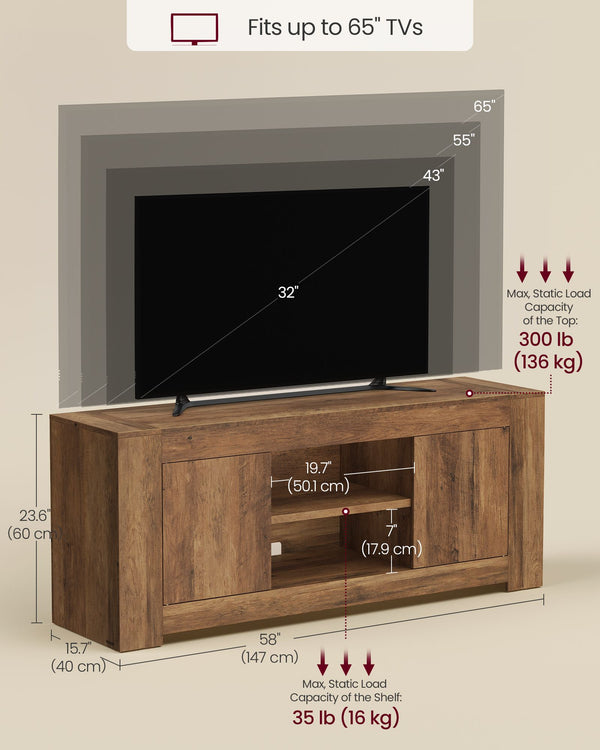 VASAGLE VASAGLE TV Stand, Farmhouse Entertainment Center with Storage Cabinets, Media Console Table for Living Room, Bedroom ULTV623K101S