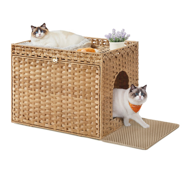 Feandrea Cat Litter Box Enclosure with Extra Litter Mat and Removable Washable Tray UPCL014K01