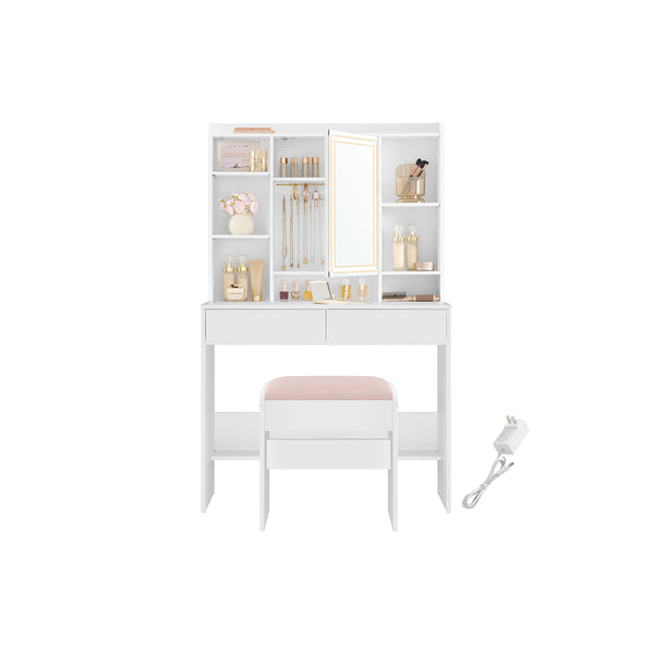 VASAGLE Vanity Desk with Dimmable LED Lights URDT131W01