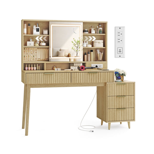 VASAGLE MAXE Collection - Vanity Desk with Sliding Mirror and Lights URDT139YC01S
