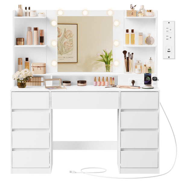 VASAGLE VASAGLE Kailyn Collection - Vanity Desk with Mirror and 9 LED Bulbs URDT141WB01S