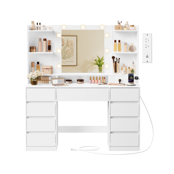 VASAGLE Kailyn Collection - Vanity Desk with Mirror and 9 LED Bulbs URDT141WB01S