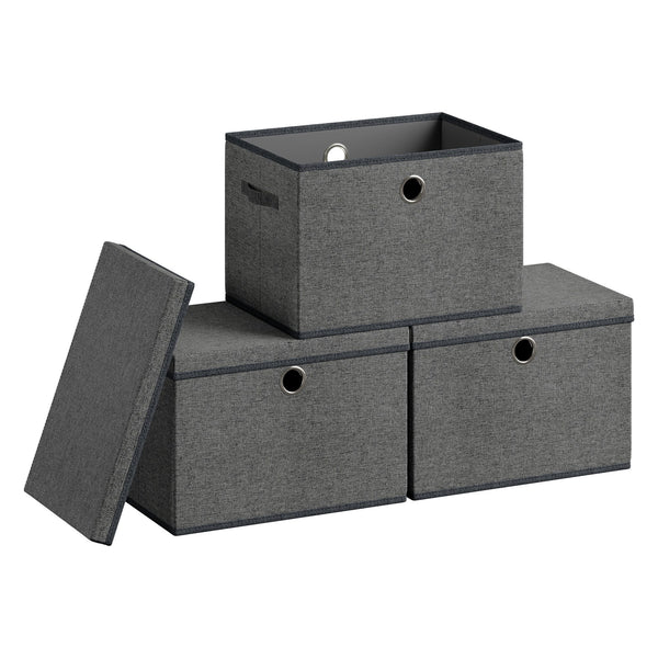 SONGMICS SONGMICS Storage Bins with Lids, 3 Pack Stackable Fabric Storage Boxes, Odorless PP Sheets, Foldable Cube Baskets Organizers with Handles URFB545GN01