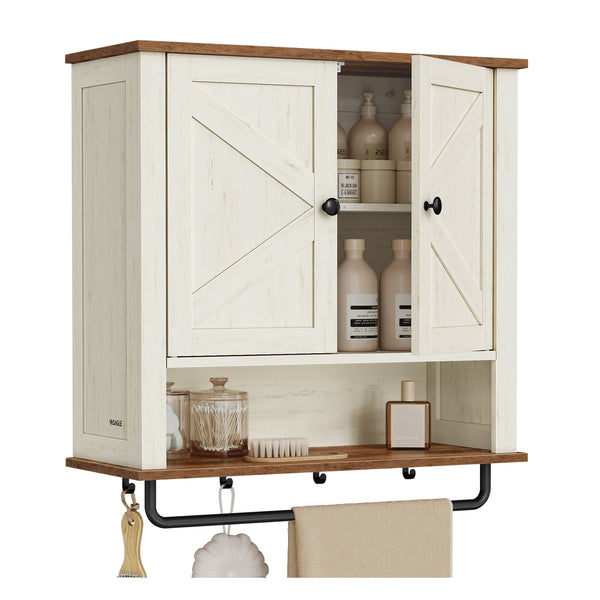 VASAGLE Liry Collection - Bathroom Wall Cabinet, Farmhouse Wall-Mounted Medicine Storage Cabinet with 2 Barn Doors UBBK131W01S