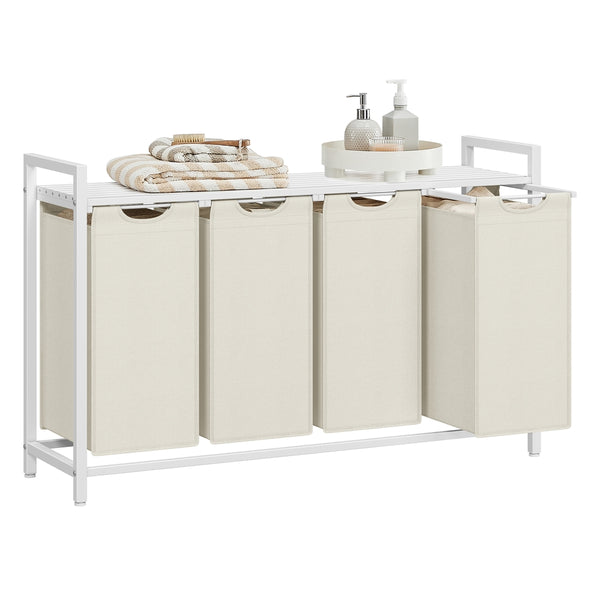 VASAGLE 4-Bag Laundry Sorter with Shelf for Easy Laundry Organization UBLH401W01