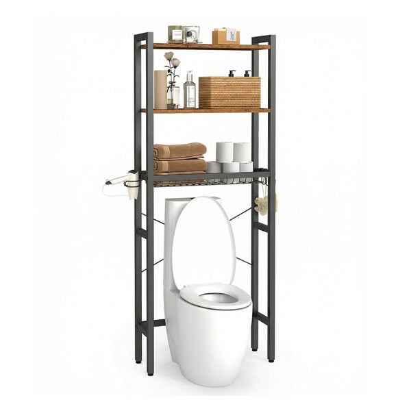 VASAGLE Bathroom organizer with adjustable shelves, basket and hooks over toilet UBTS113KD01S