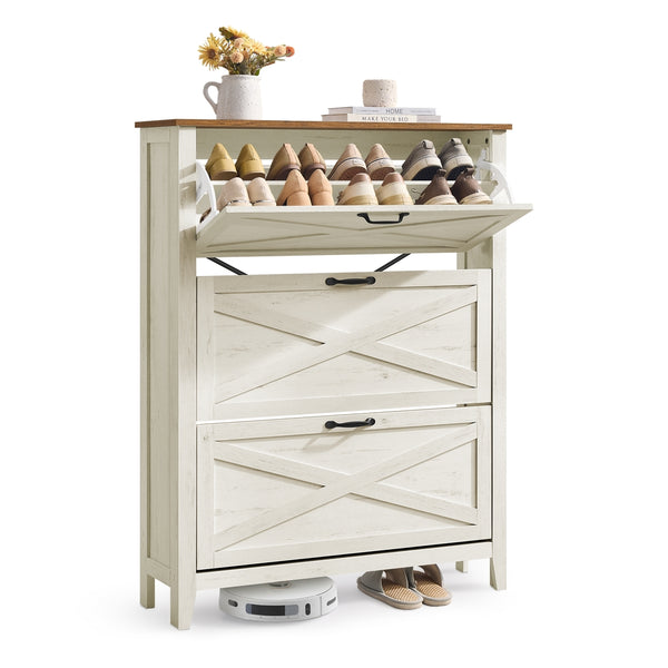VASAGLE Liry Collection - Shoe Storage Cabinet Organizer with 3 Flip Drawers UHSC301W02