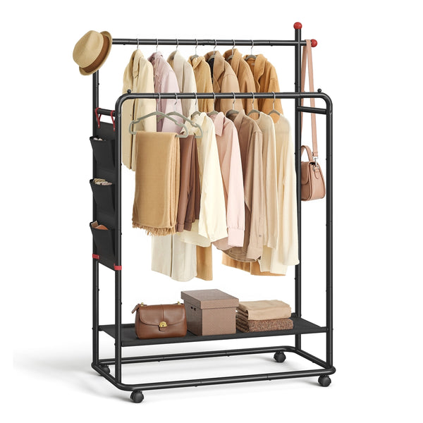 SONGMICS HOME Double-Rod Clothes Rack on Wheels UHSR171B01