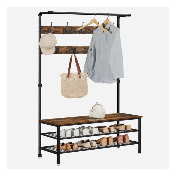VASAGLE Hall Tree with Shoe Bench, 9 Hooks and Hanging Rod UHSR47BX