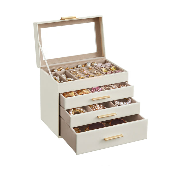SONGMICS GISELLA Collection - Jewelry Box with Glass Lid for Sunglasses and Big Jewelry UJBC161W01