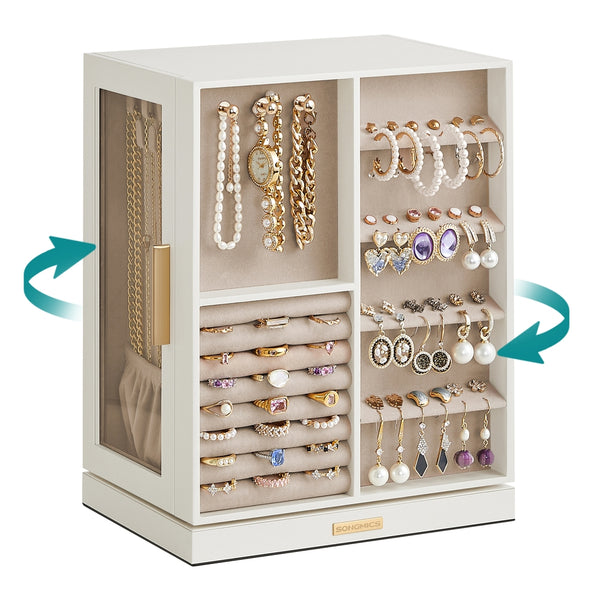 SONGMICS Jewelry Box 360° Rotating, Open Design UJBC170W01