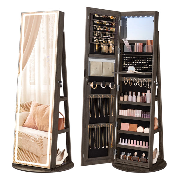SONGMICS LED Mirror Jewelry Cabinet Standing UJJC008K02