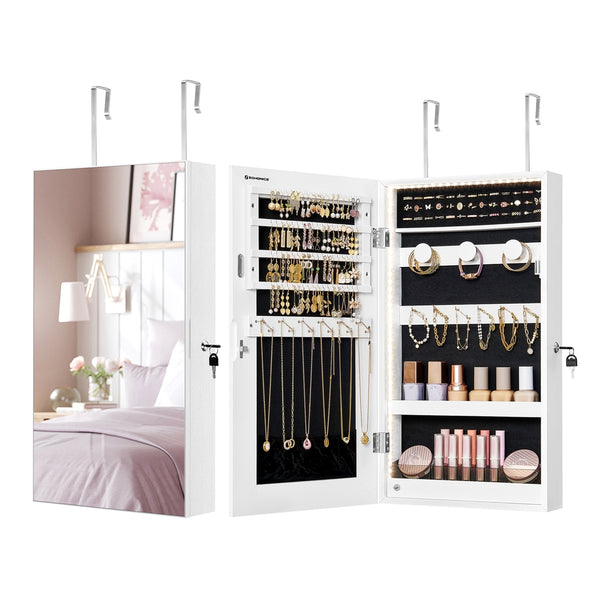 SONGMICS Wall-Mounted Mirror Jewelry Cabinet Armoire with LED Lights UJJC050W01