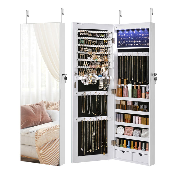 SONGMICS 42.5"H Full Screen Mirrored Jewelry Cabinet UJJC99WT