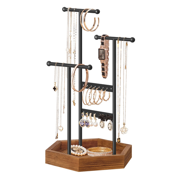 SONGMICS Jewelry Holder with 3 T-Bars and Tray UJJS03CB