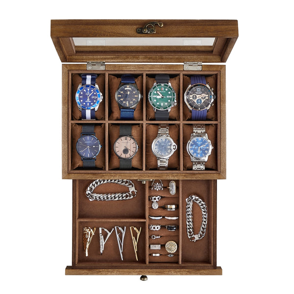 SONGMICS 2-Tier Watch Box with Glass Lid UJOW008K01