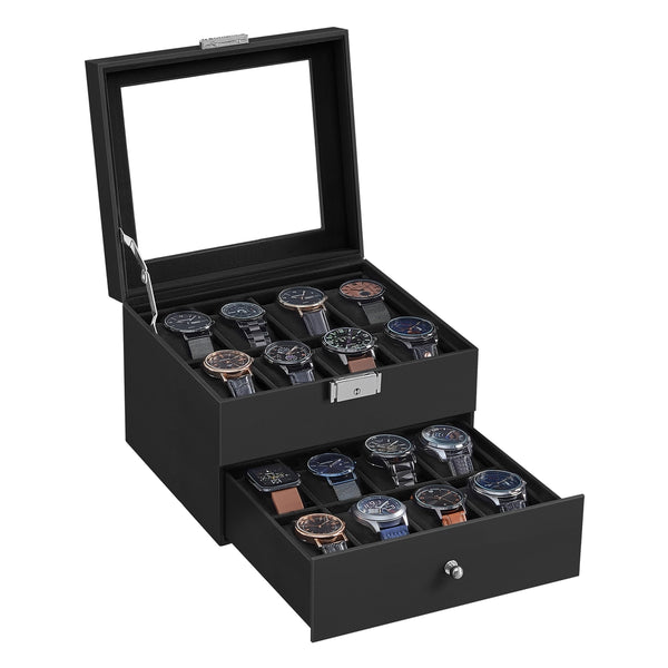SONGMICS 2-Layer Synthetic Leather Watch Box UJWB016B01