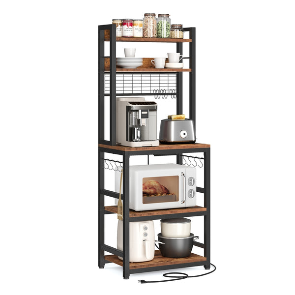 VASAGLE Bakers Rack with Charging Station and Adjustable Shelf UKKS037B01