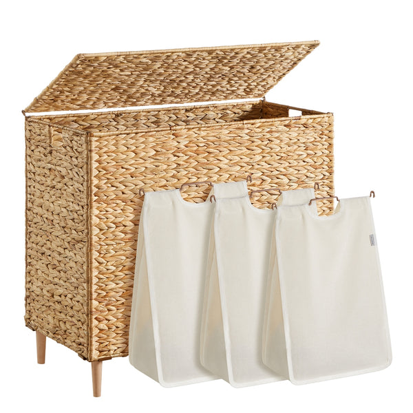 SONGMICS Multi compartment wicker laundry hamper with lid for bedroom ULCB203Y01