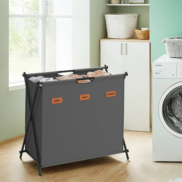 SONGMICS Foldable multi section laundry baskets with labels for home ULCB35B130G01