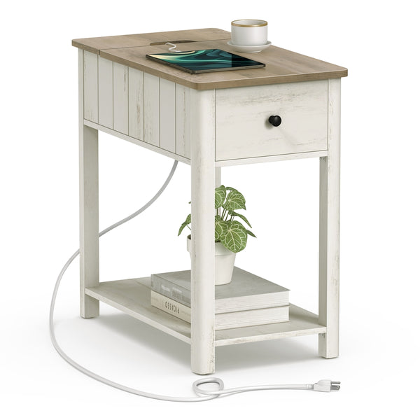 VASAGLE Side Table with Charging Station ULET318W73