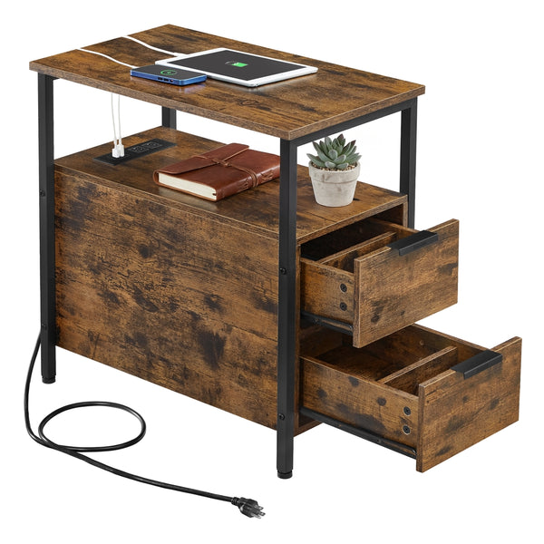VASAGLE Side Table with Charging Station ULET321B01