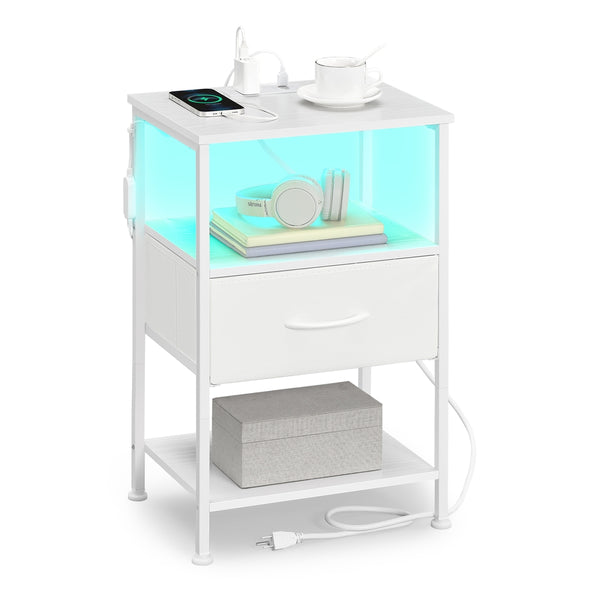 SONGMICS Smart bedside table with charging station and app controlled led lights ULGS301WH01S