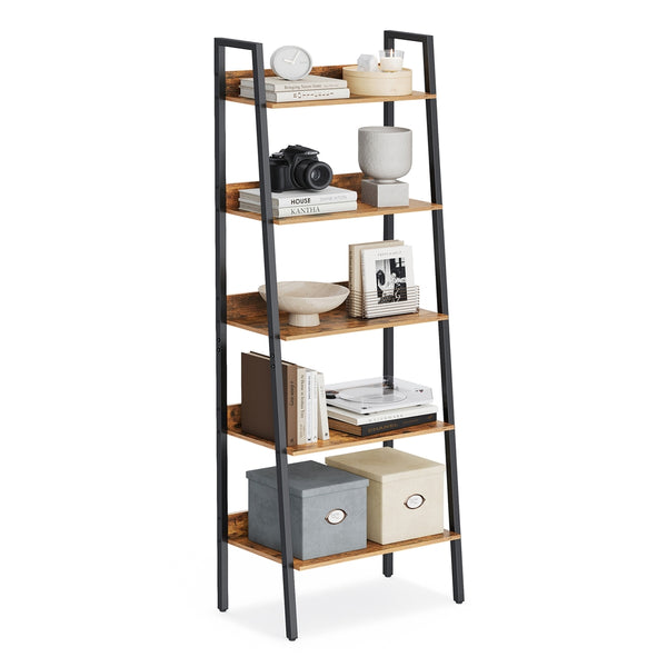 VASAGLE Brown & Black 5-Tier Storage Ladder Shelf ULLS067B01