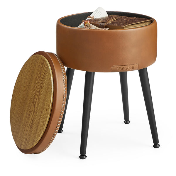 VASAGLE EKHO Collection - Round Storage Ottoman with Steel Legs ULOM005K01