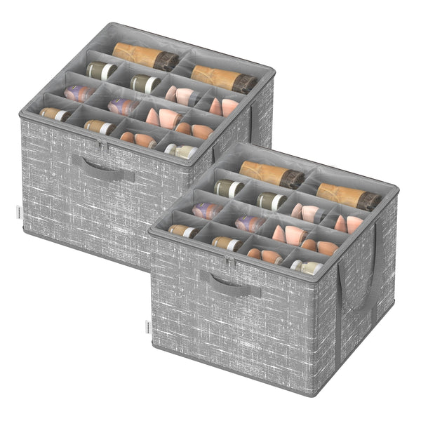 SONGMICS Fabric shoe organizer bin with handles and clear cover ULSP602G01