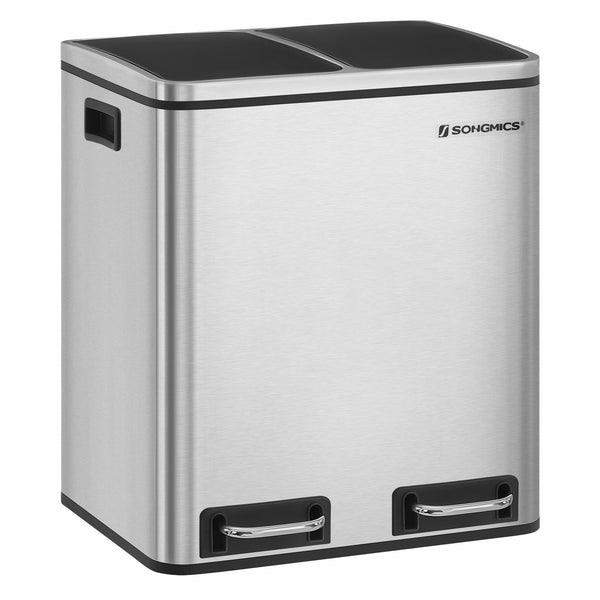 SONGMICS 2 x 4 Gallon Silver Step Trash Can with 2 Bucket ULTB30H