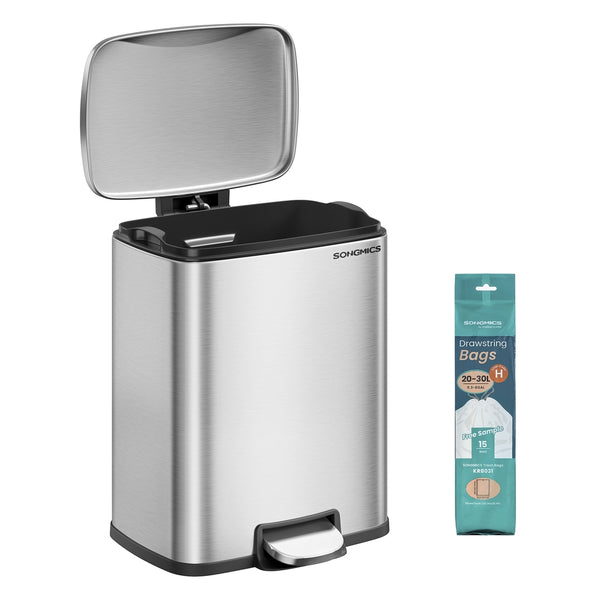 SONGMICS Stainless steel kitchen trash can with soft close lid and inner bucket ULTB543E01
