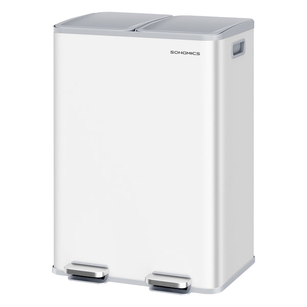 SONGMICS 30L x 2 Trash Bin, Dual Pedal, Soft-Close, Stainless Steel, 15 Liners ULTB741W01
