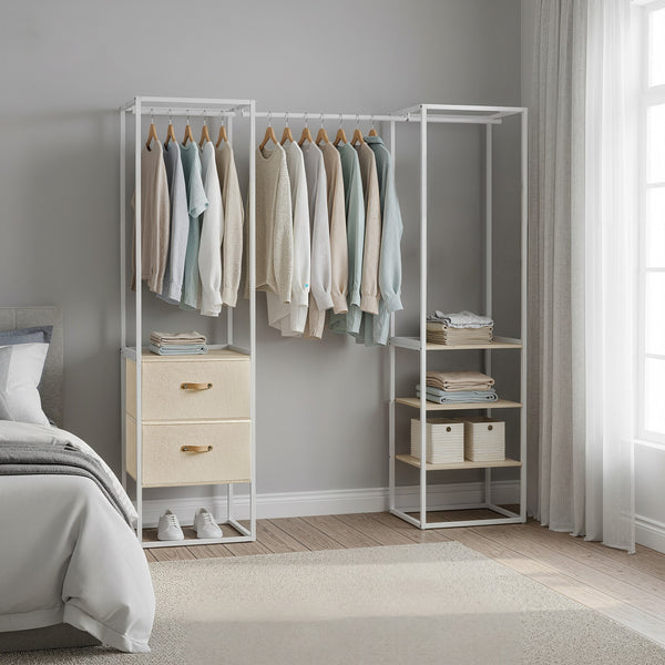 SONGMICS Freestanding heavy duty clothes rack with extendable hanging rod URGB35R003W67