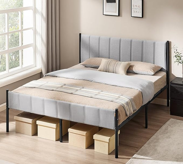 VASAGLE Twin Bed Frame with Upholstered Headboard URMB981G01V1