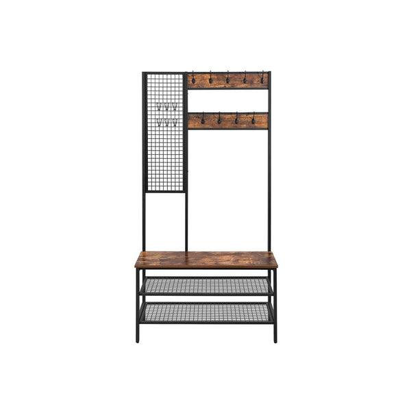 VASAGLE Industrial Coat Rack Shoe Bench with Grid Wall UHSR98BX
