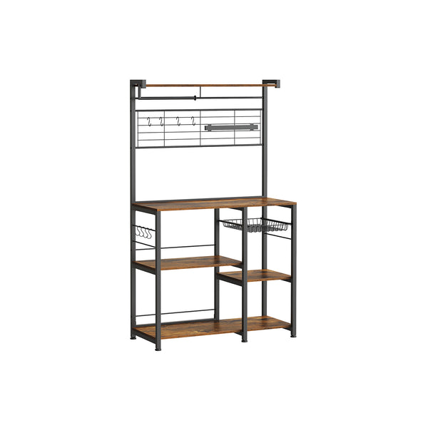 VASAGLE Bakers Rack with Magnetic Knife Holder, Basket and Hooks UKKS026B01