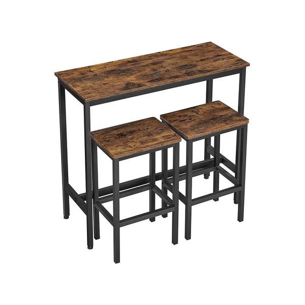 VASAGLE Industrial Brown Bar Table with 2 Stools ULBT218B01