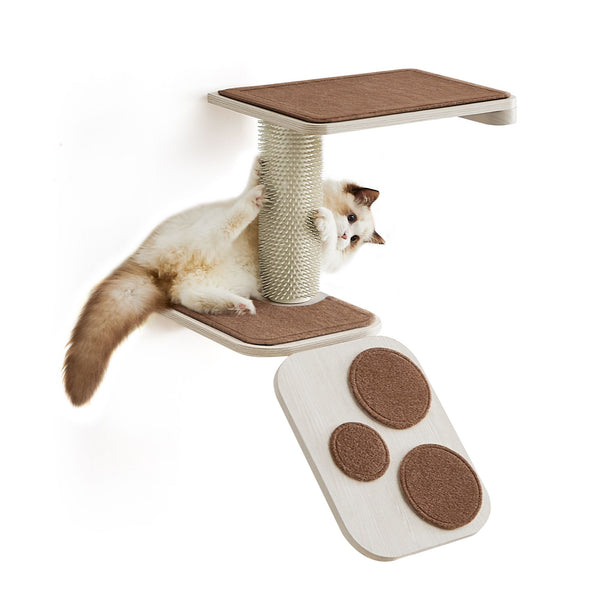 Clickat Wall-Mounted Cat Stairs with Shelf and Self-Groomer UPCK004T66