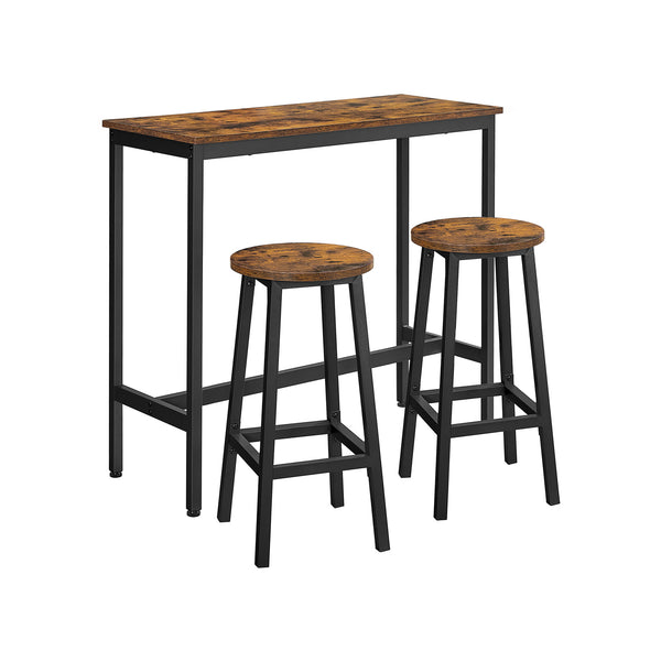VASAGLE Brown & Black Bar Table with 2 Round Stools ULBT219B01