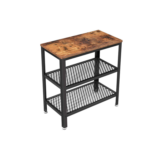 VASAGLE Industrial Brown Side Table with 2 Shelves ULET33BX