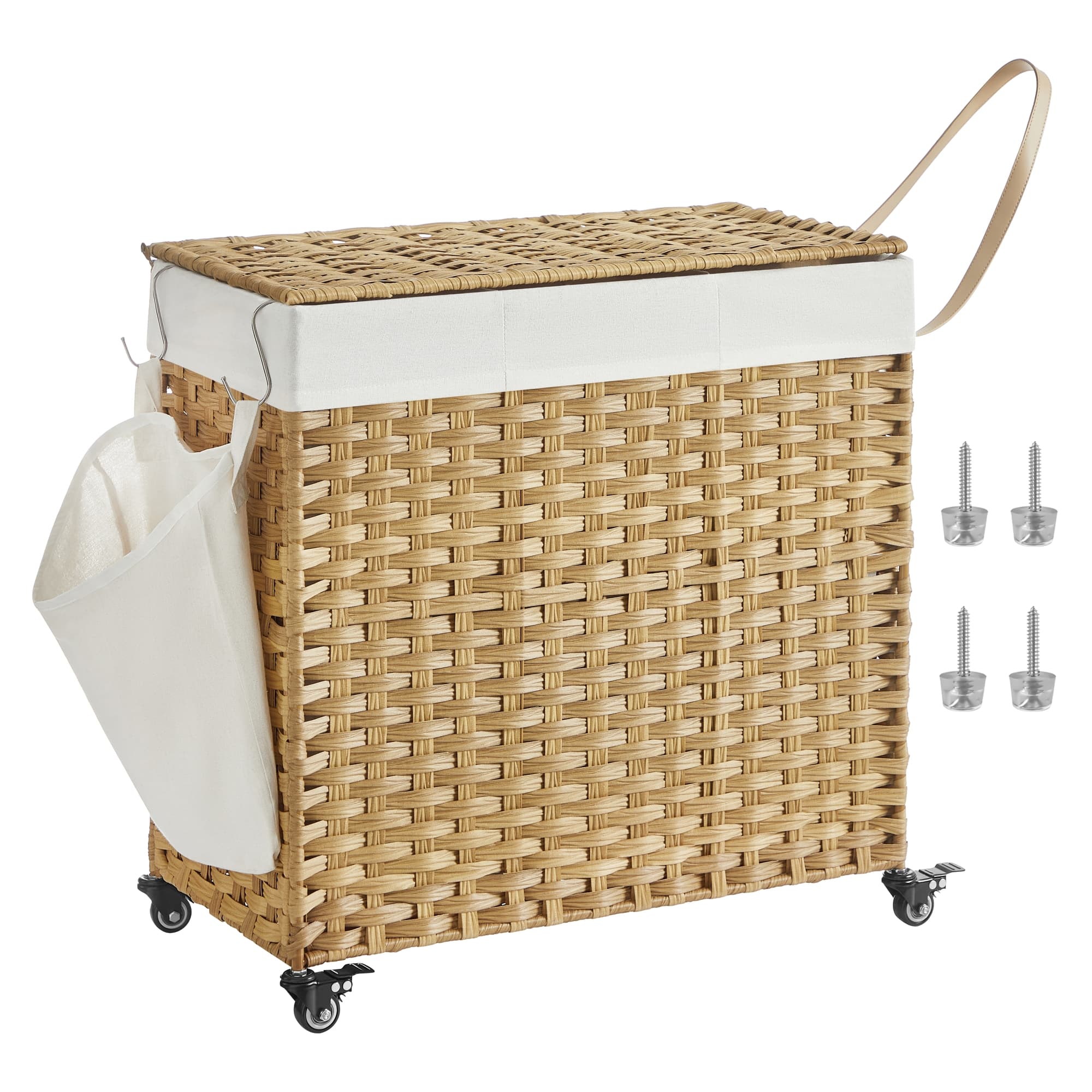 SONGMICS Handwoven Laundry Basket with Wheels