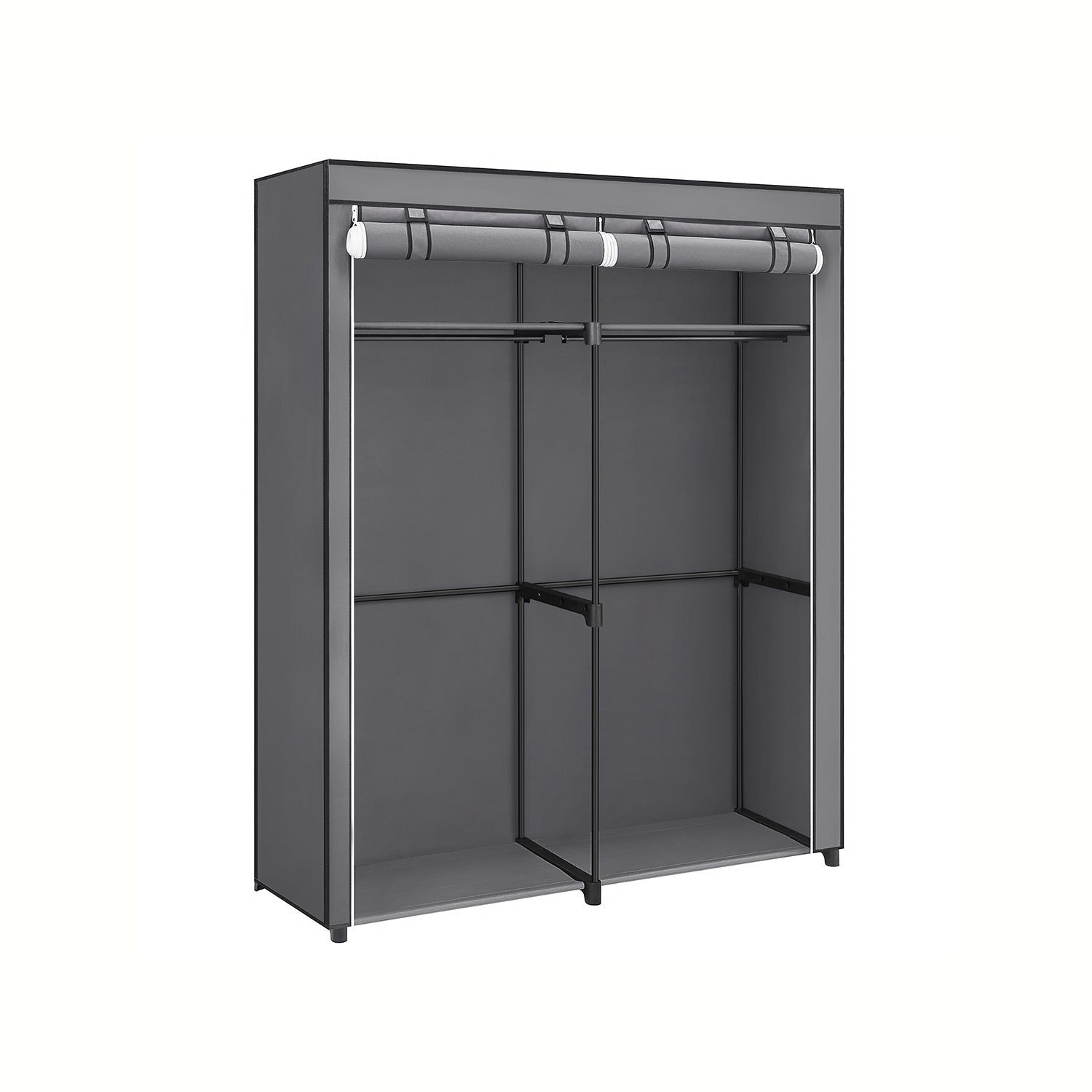 Portable Closet Wardrobe With Double Rod & Shelves - Free Standing, Non-Woven Fabric, Gray (51"L X 68.8"H)