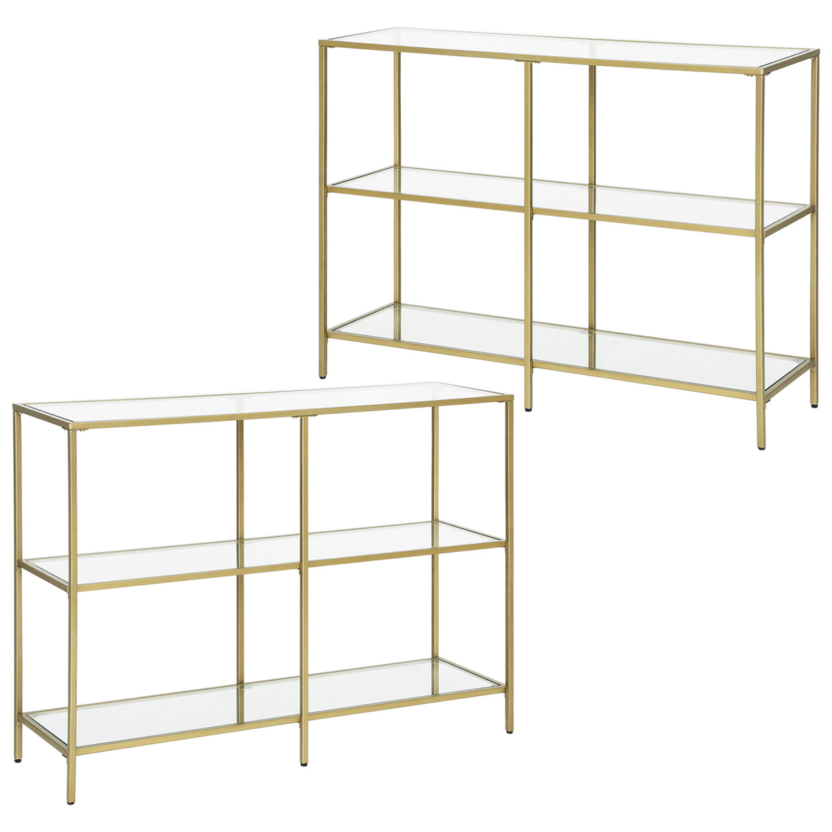 VASAGLE Set of 2 Entryway Tables, 3-Tier Console Tables, Tempered Glass ...