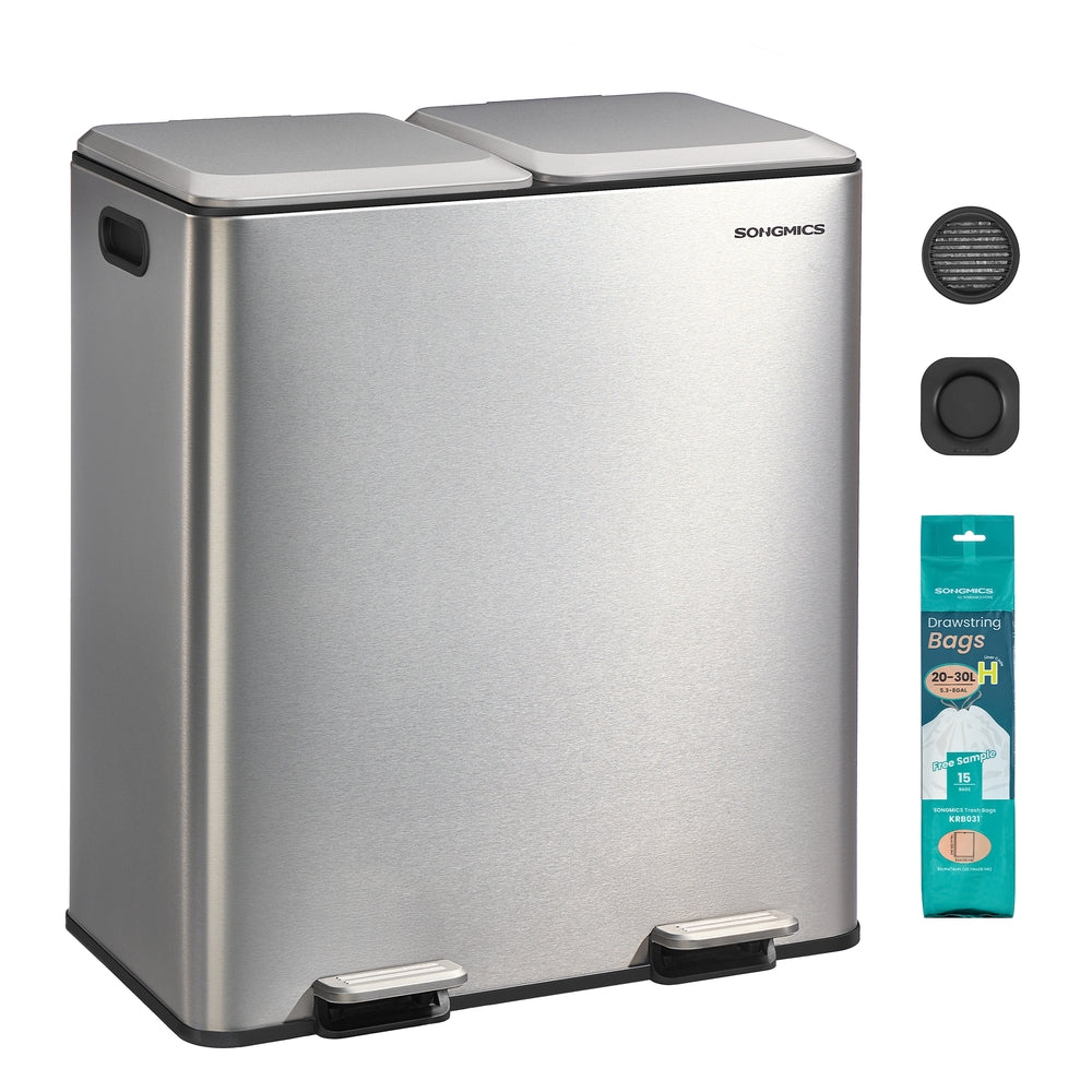Double Garbage Can with Soft-Close Lids and Removable Inner Buckets